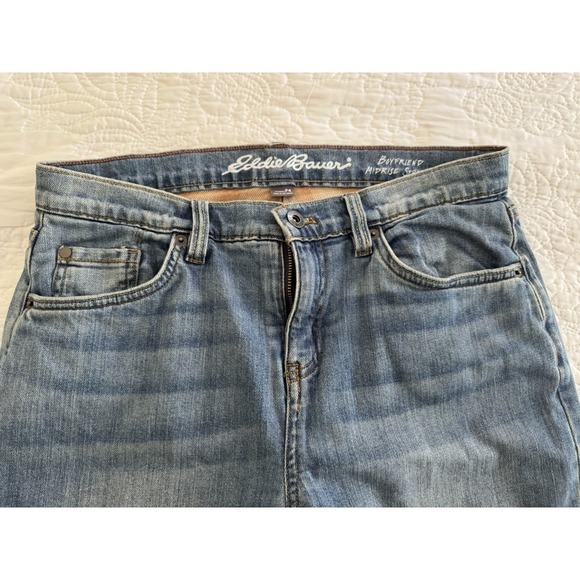 Eddie Bauer Denim - Eddie Bauer Boyfriend Midrise Straight Lined With Tan & White Flannel Size 4P